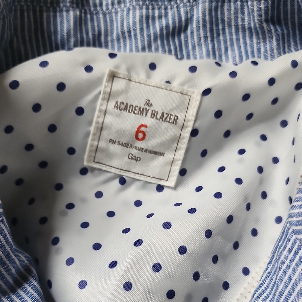 GAP Blue and White Striped Blazer with Polka Dot Lining - Picture 2 of 7